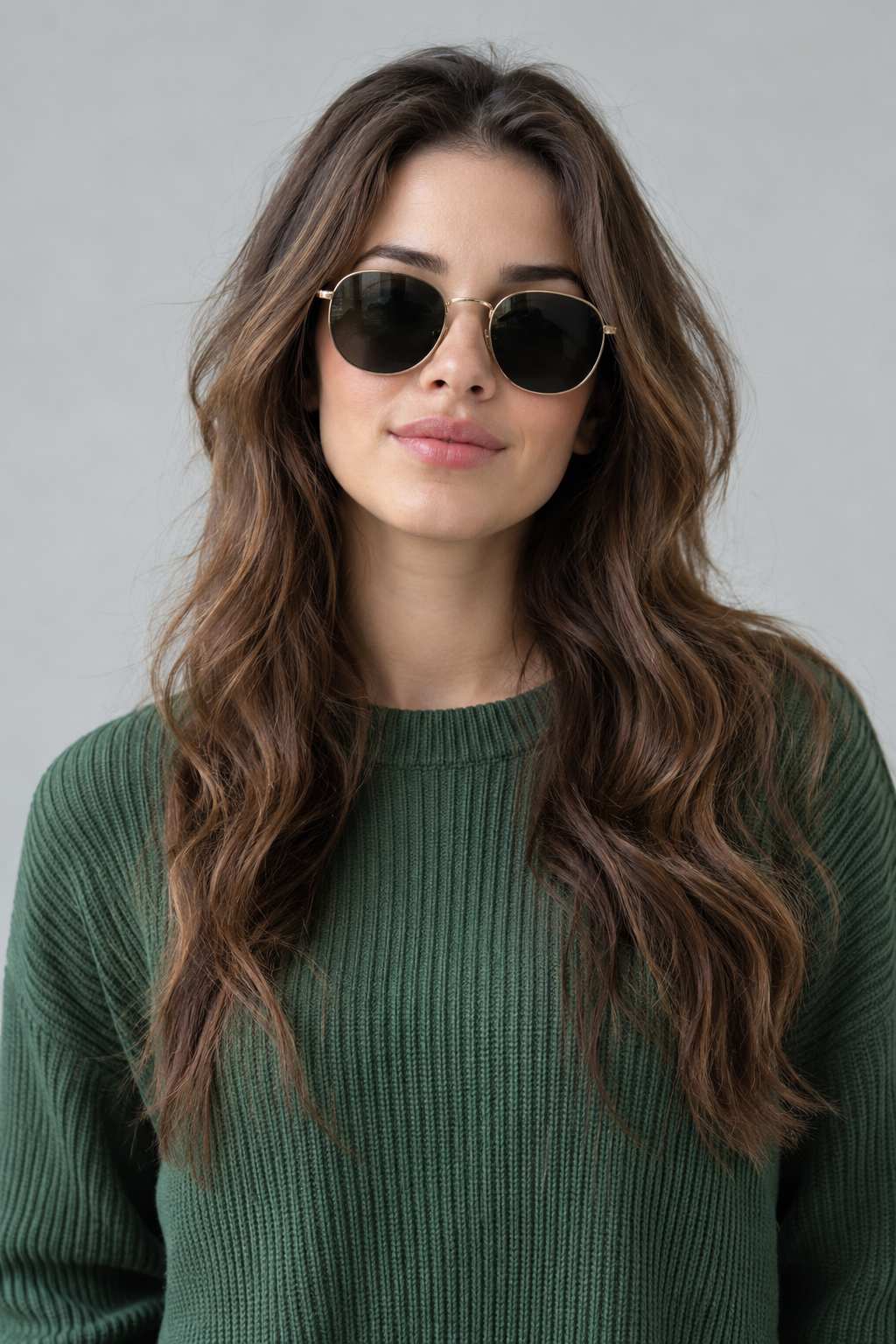 Creator in sunglasses and green sweater