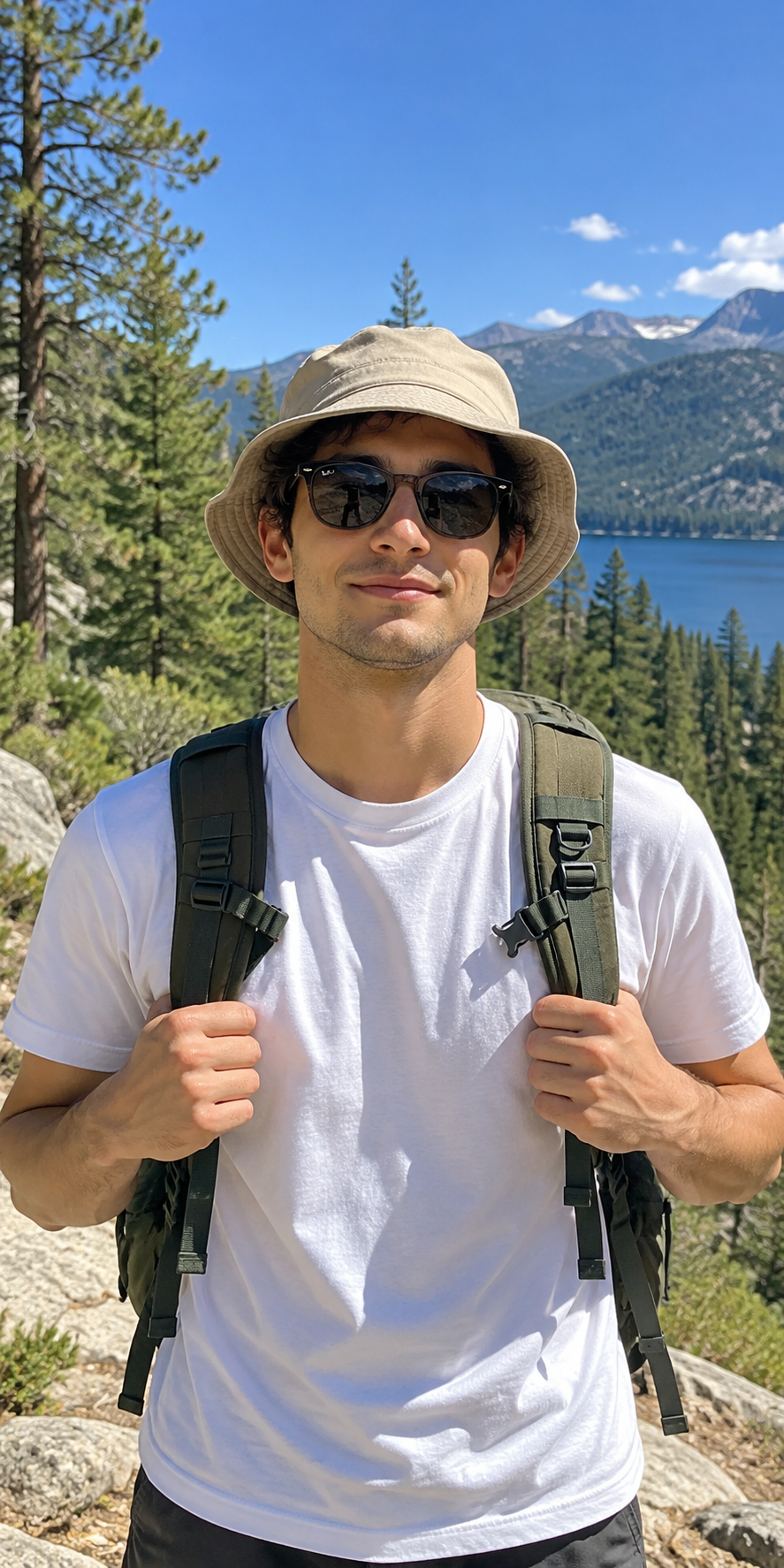 Creator outdoors with backpack